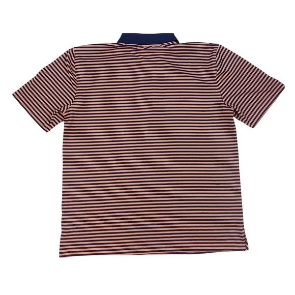 Brooks Brothers Golf Tennis Polo Shirt Size XL Peach Blue Stripe Preppy Stretch - Picture 4 of 8